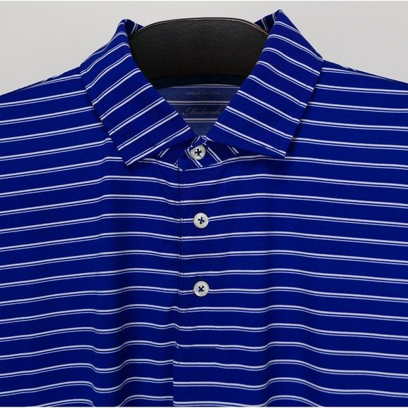 B. Draddy Mens L Polo Medinah Country Club Striped Blue Golf Performance Jersey - Picture 4 of 7